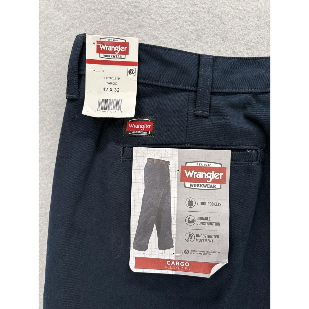 Wrangler Workwear Cargo Pants Mens 42x32 Blue Relaxed Fit Pockets Trail Utility